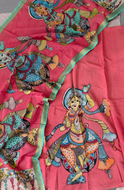 Handcrafted Kalahasthi Penkalamkari bangalore silk set - KH94