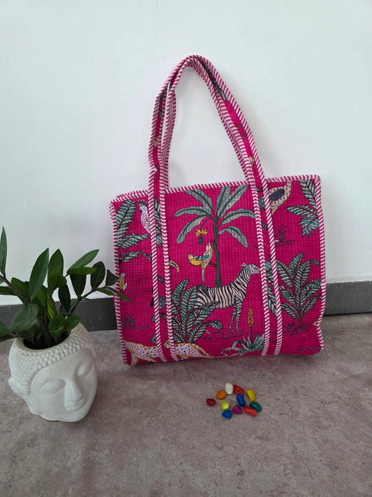 Jaipuri quilted cotton bag with zipper - QZ28