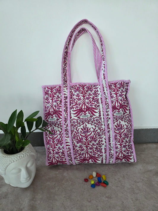 Jaipuri quilted cotton bag with zipper - QZ25