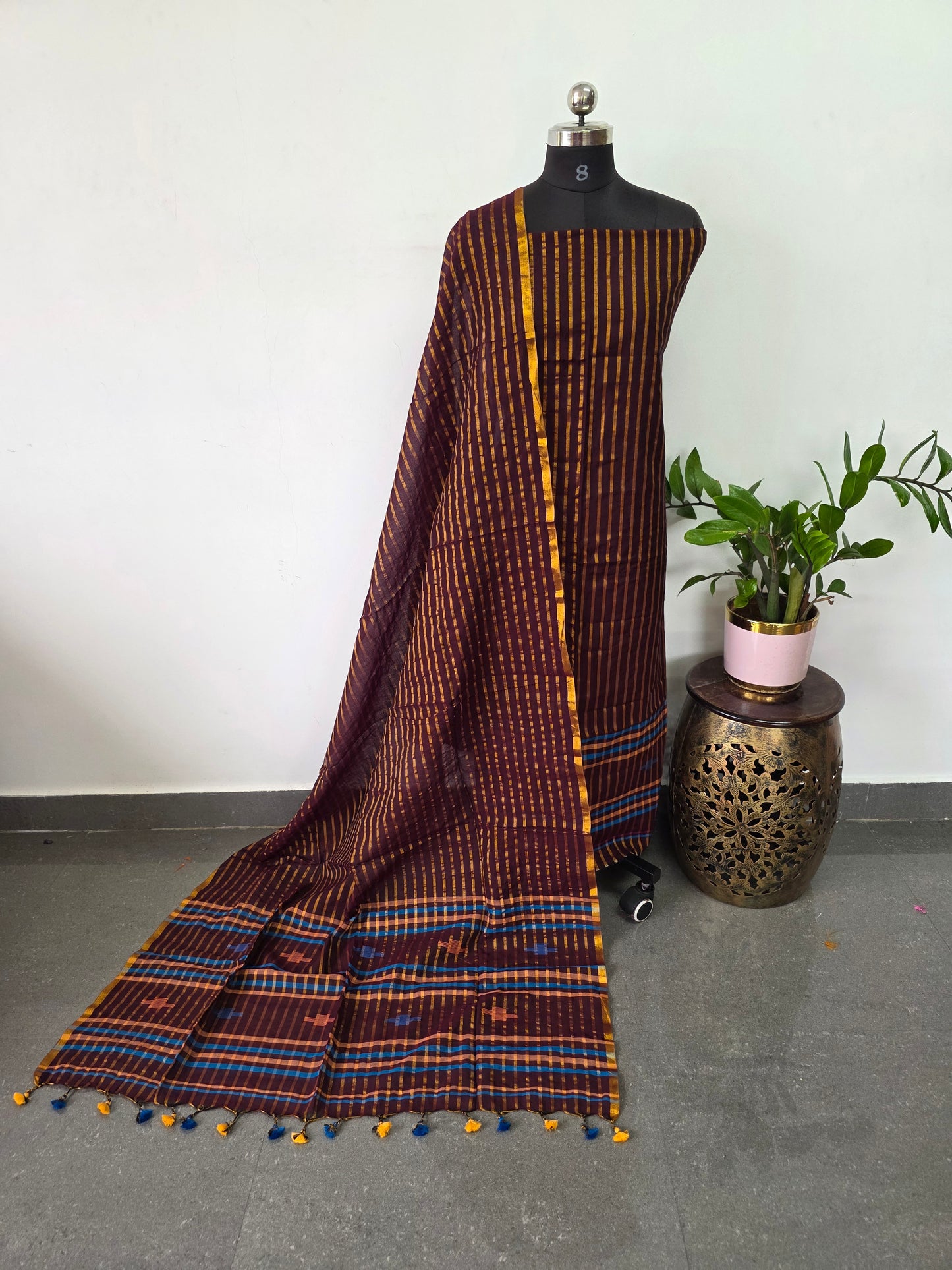 Premium mul khadi zari lines salwar set - MUL295