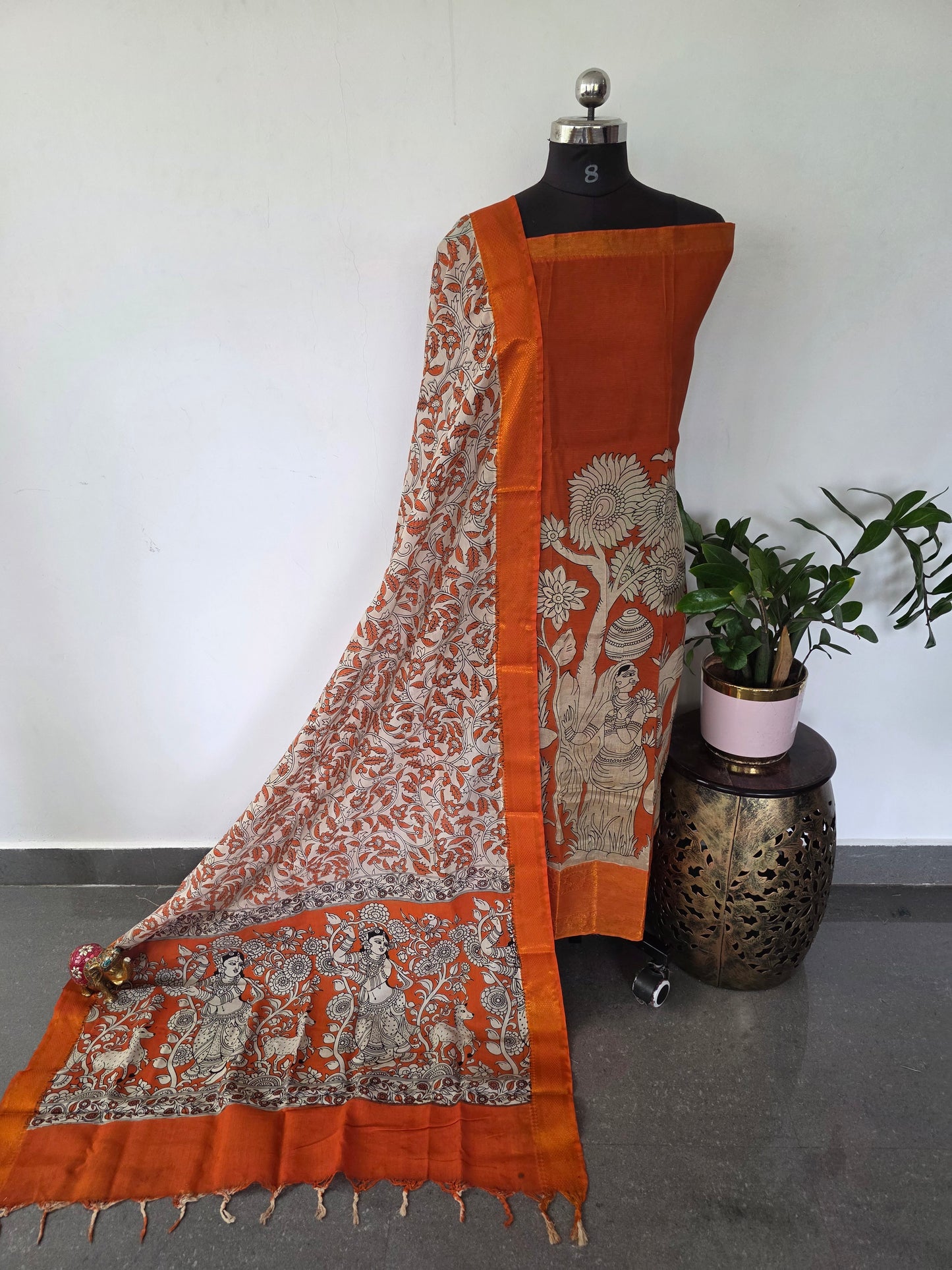 Kanchi border chennuri kalamkari  silk set - AK426