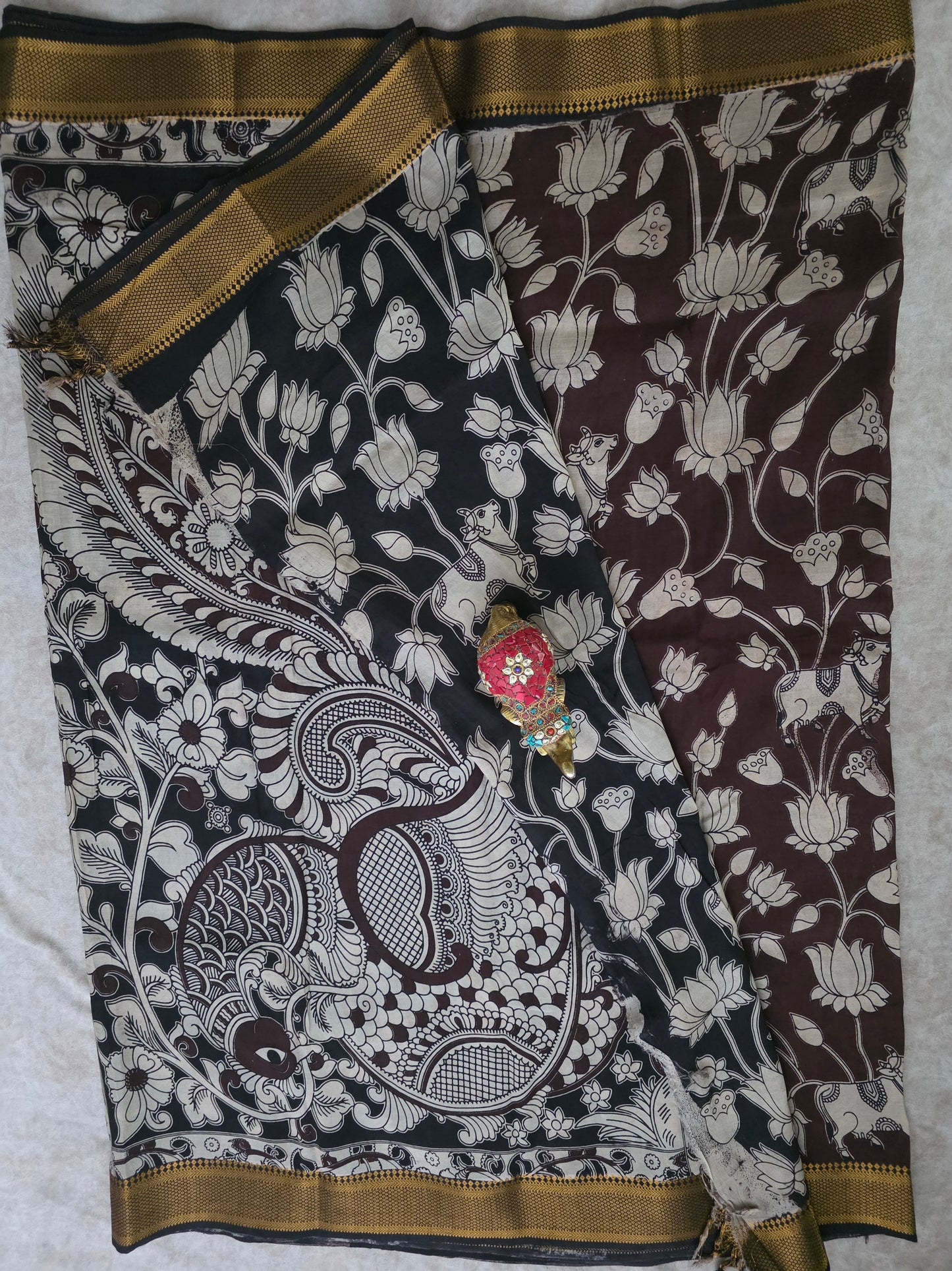 pure chennuri kalamkari silk saree with nizam border - KQ7