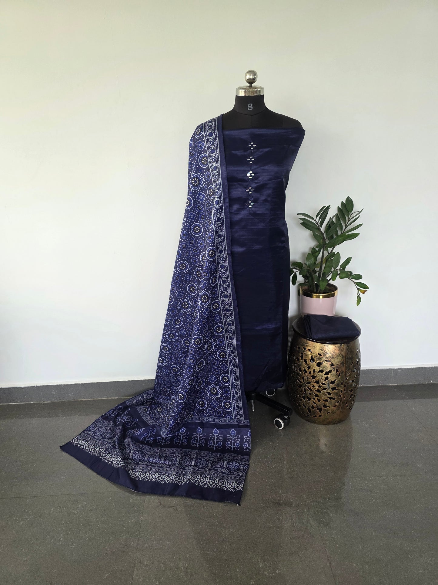 Fancy silk set with ajrakh silk shawl- FSA1