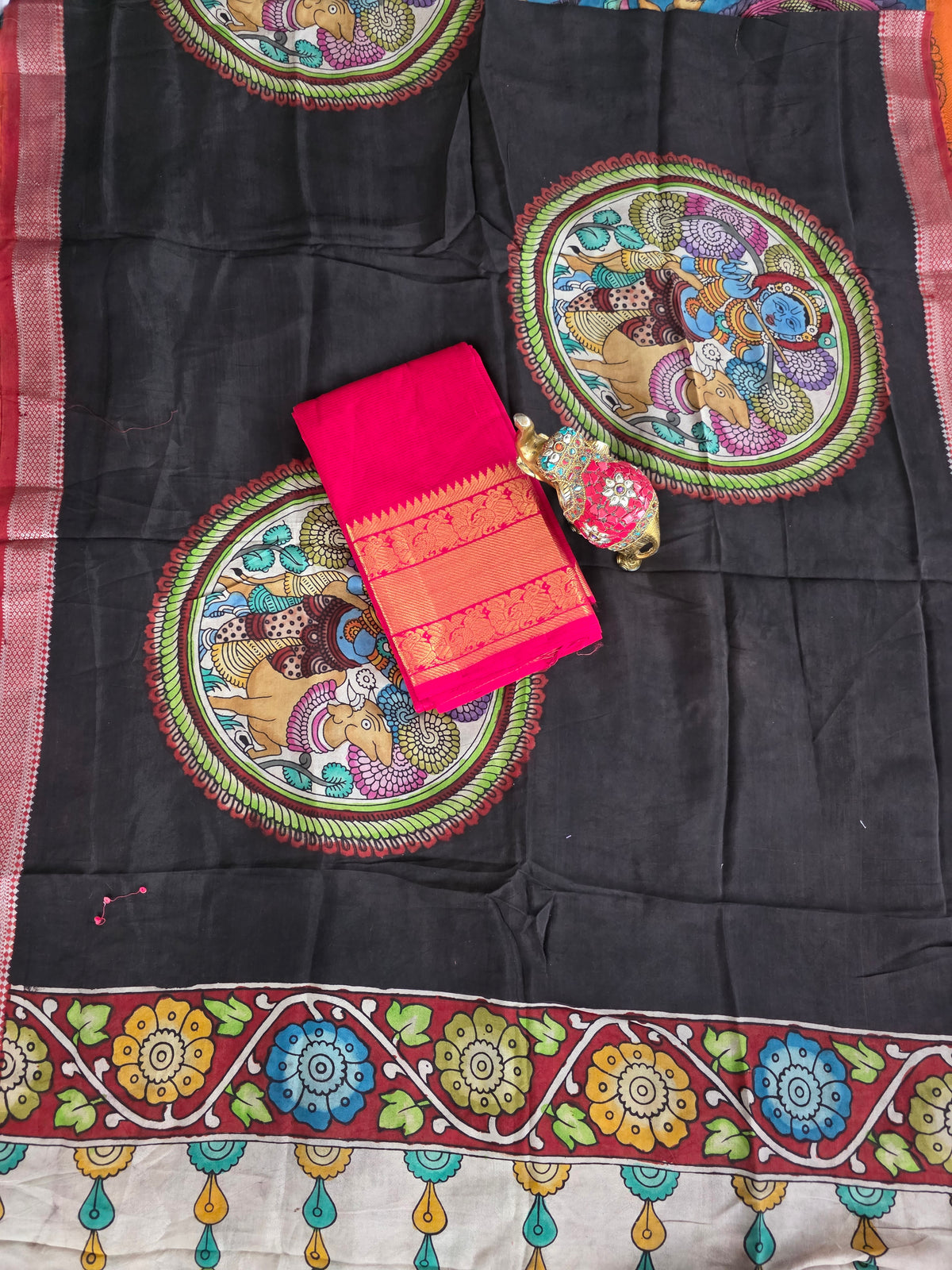Handloom mangalagiri pattu with penkalamkari duppatta -MP3