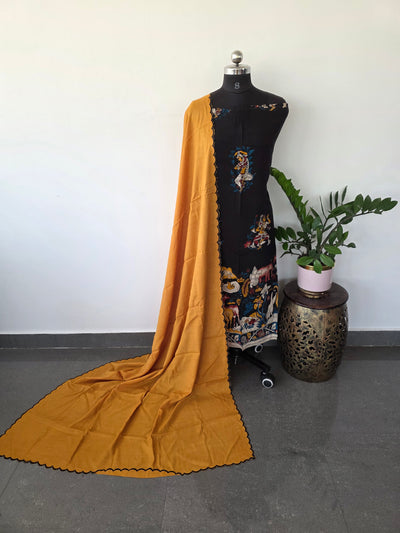 Penkalamkari inspired Chennuri kalamkari silk set - AK62