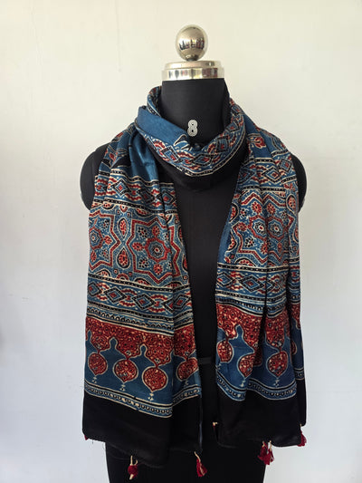 Ajrakh Handblock natural dyed mashru silk stole-MV91