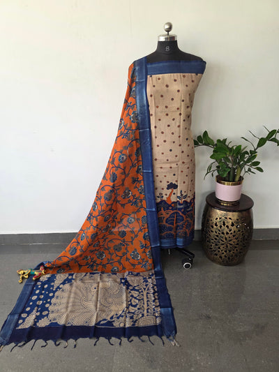 Kalamkari katha- Chennuri pure kalamkari silk set - AK380