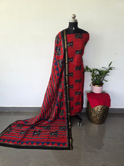 Ajrakh inspired semi maheshwari silk set - HZ386