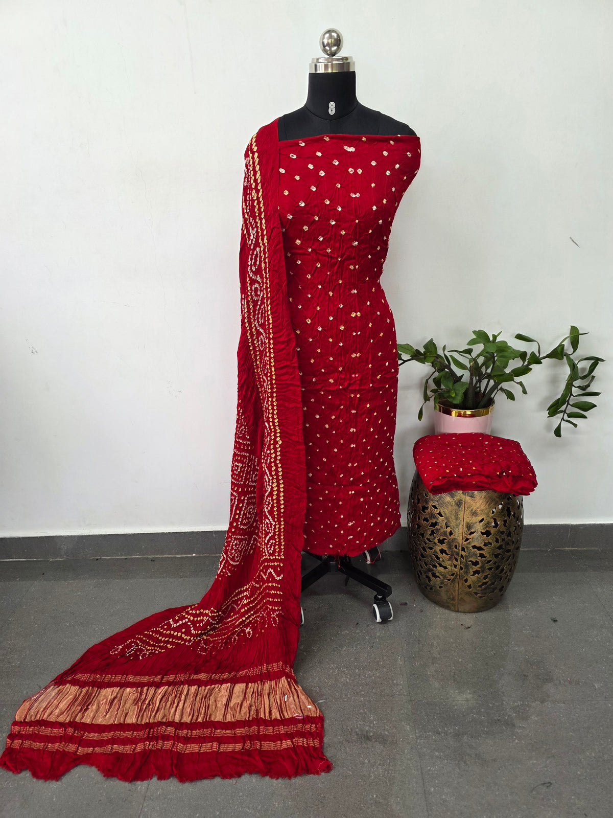 Handcrafted bandhani modal  salwar set with lagdi patta pallu - B120