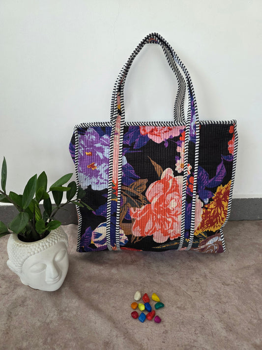 Jaipuri quilted cotton bag with zipper - QZ33