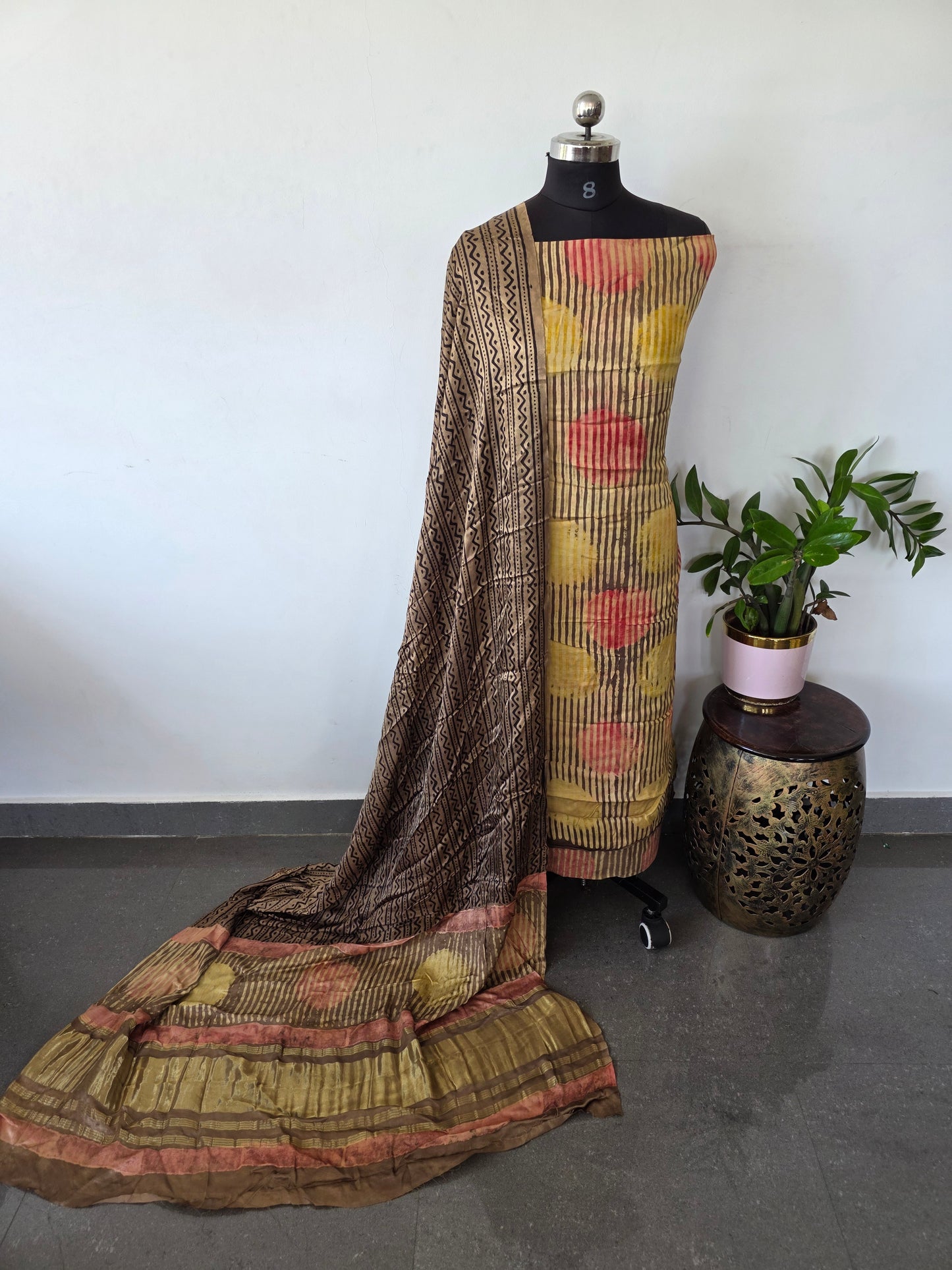 Nasphal Satin modal silk set (Pomogranate peel)- 2 pc - JA790