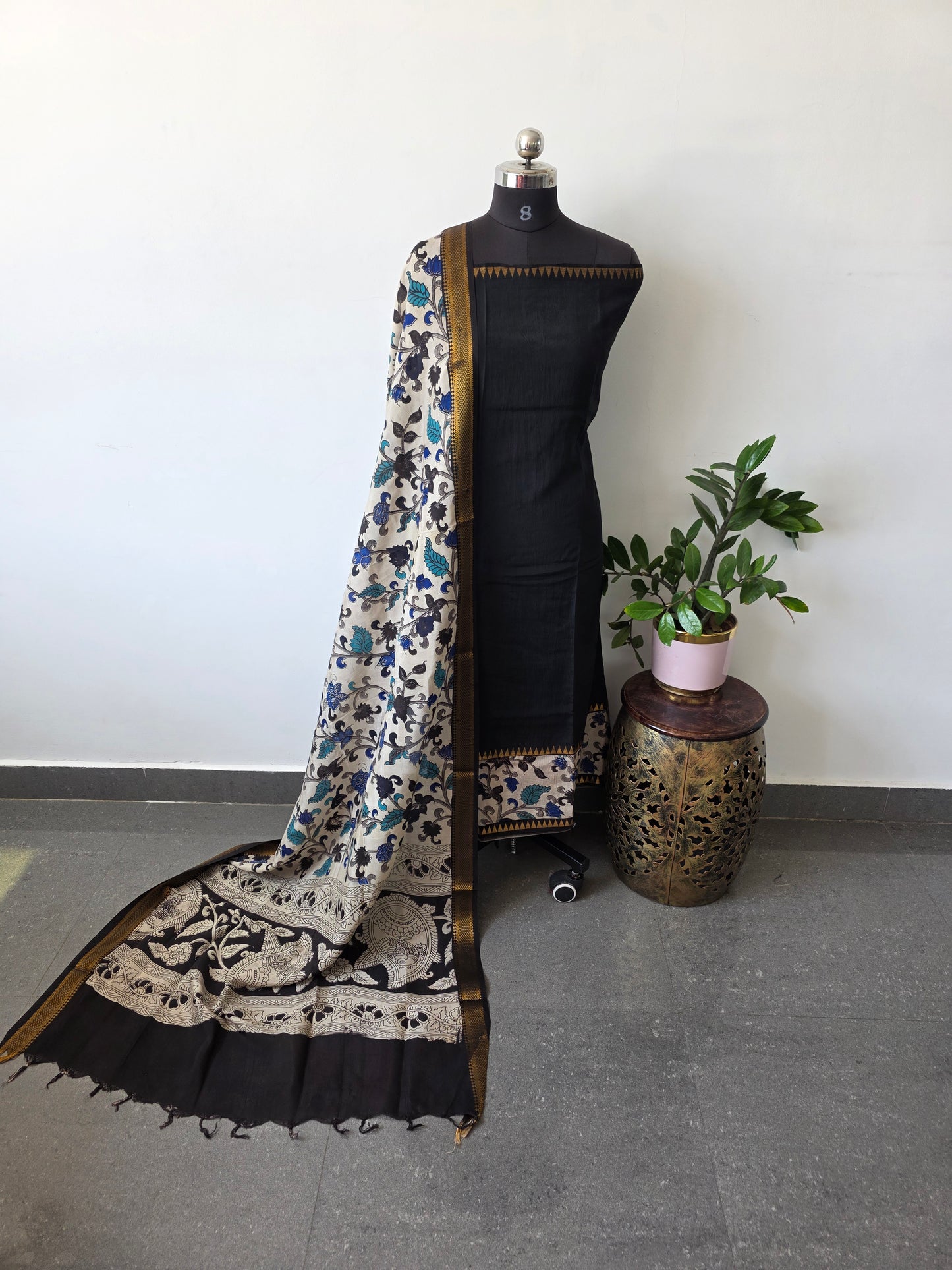 Gap border Mangalagiri kalamkari  silk sets ( 3 mtrs ) - GA2