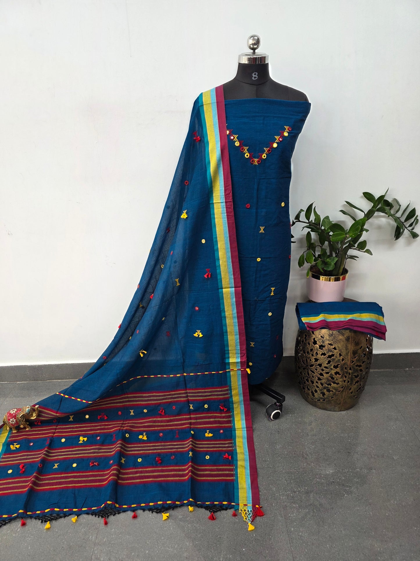Handcrafted embroidery work bhujodi cotton salwar set (3 pc set) - BB384