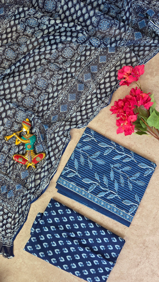 Jaipuri pure cotton with chiffon shawl - JX53