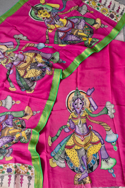 Handcrafted Kalahasthi Penkalamkari bangalore silk set - KH96