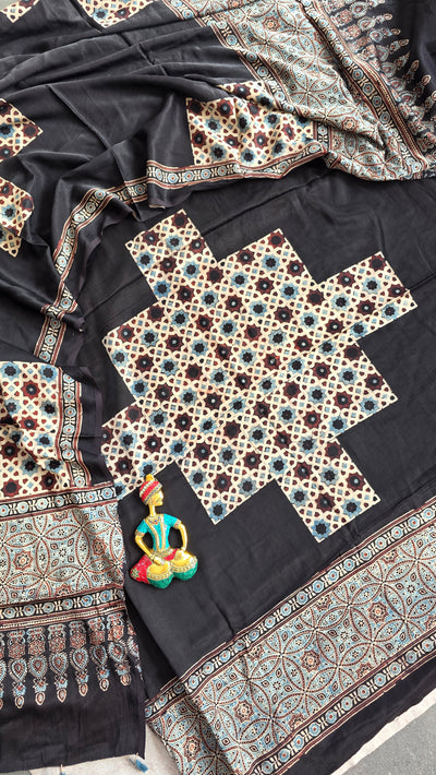 Handcrafted ajrakh mashru silk set - H20