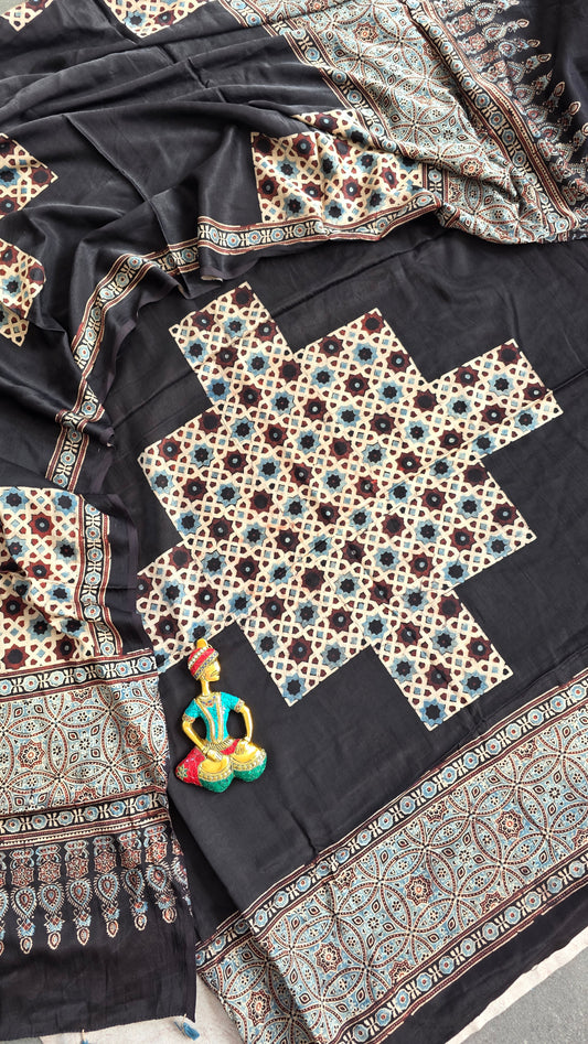 Handcrafted ajrakh mashru silk set - H20