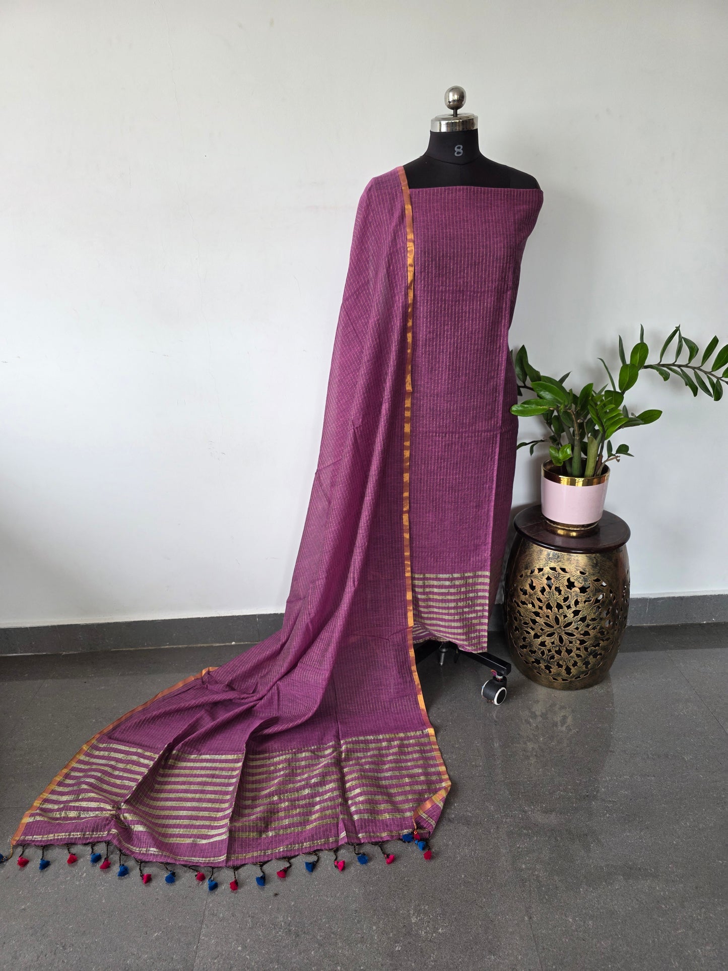 Premium mul khadi zari lines salwar set - MUL302