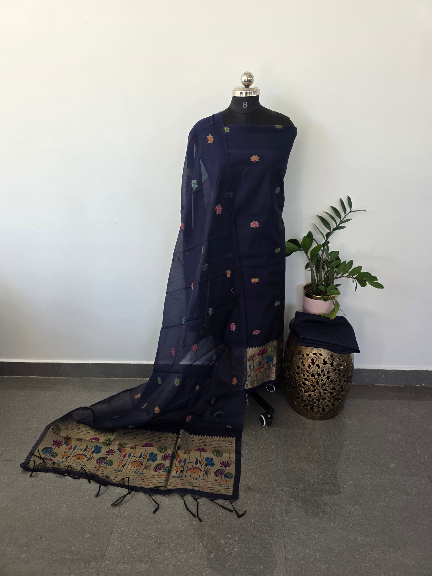 Premium jamdhani paithani silk cotton set (blue)- X5