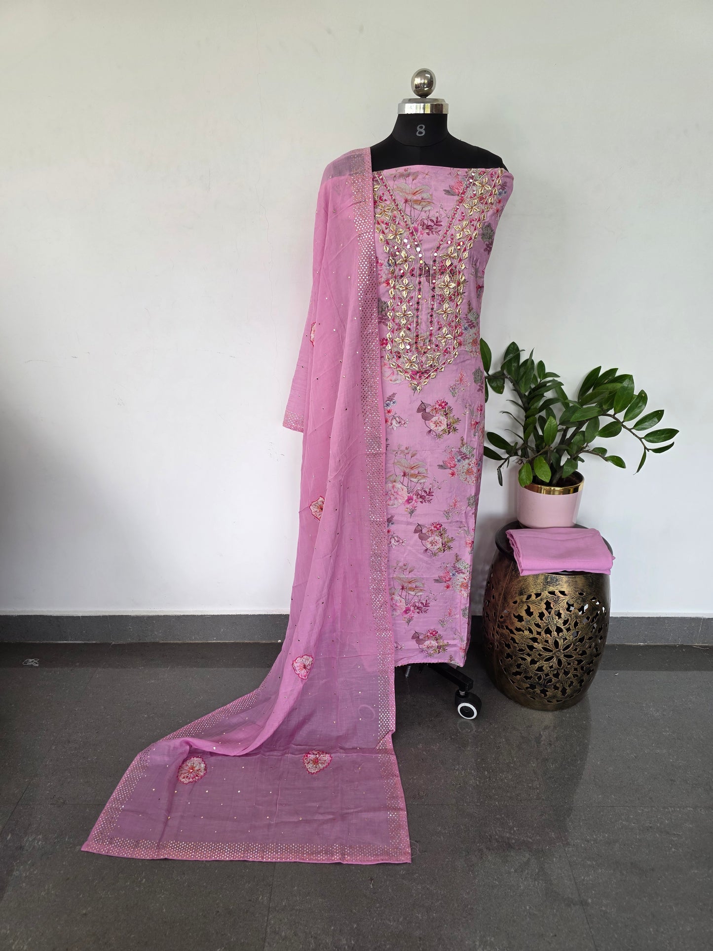 Floral Muslin silk set-VM56