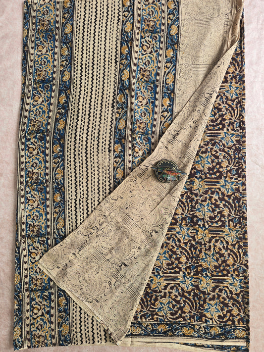 Handblock pure kalamkari cotton saree - HZ6