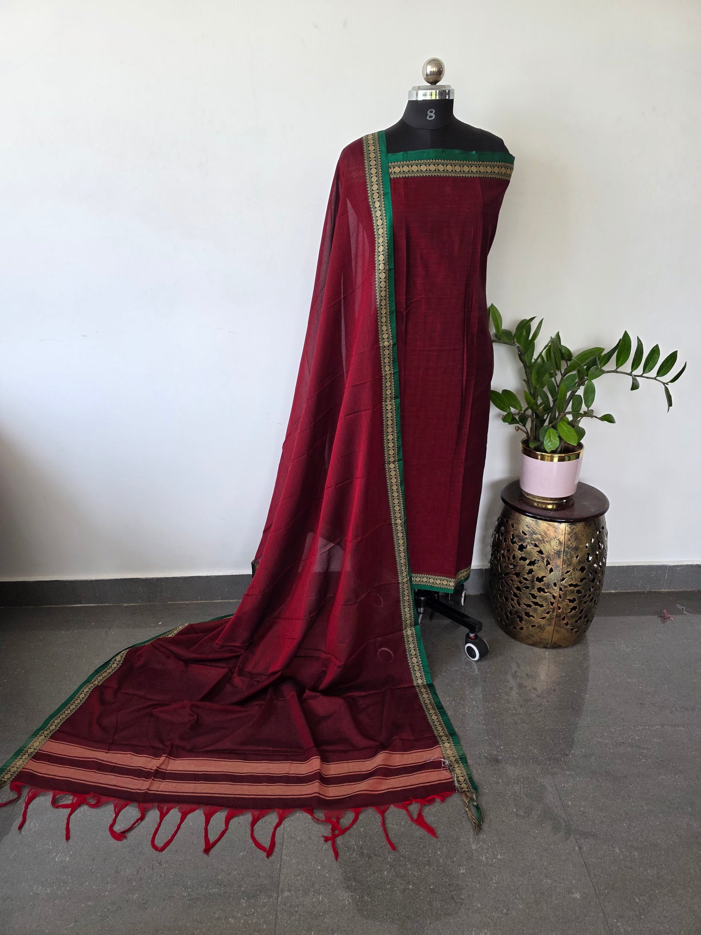 Mercerised  narayanapet salwar set  (4.5 meters)(maroon)- NA343