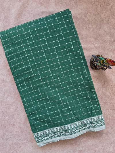 Prewashed kantha Checked South cotton running material - HRM81