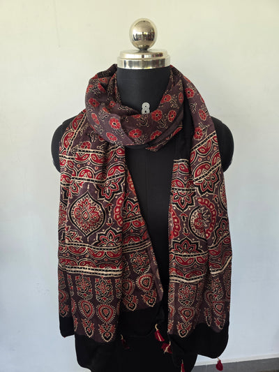 Ajrakh Handblock natural dyed mashru silk stole-MV21
