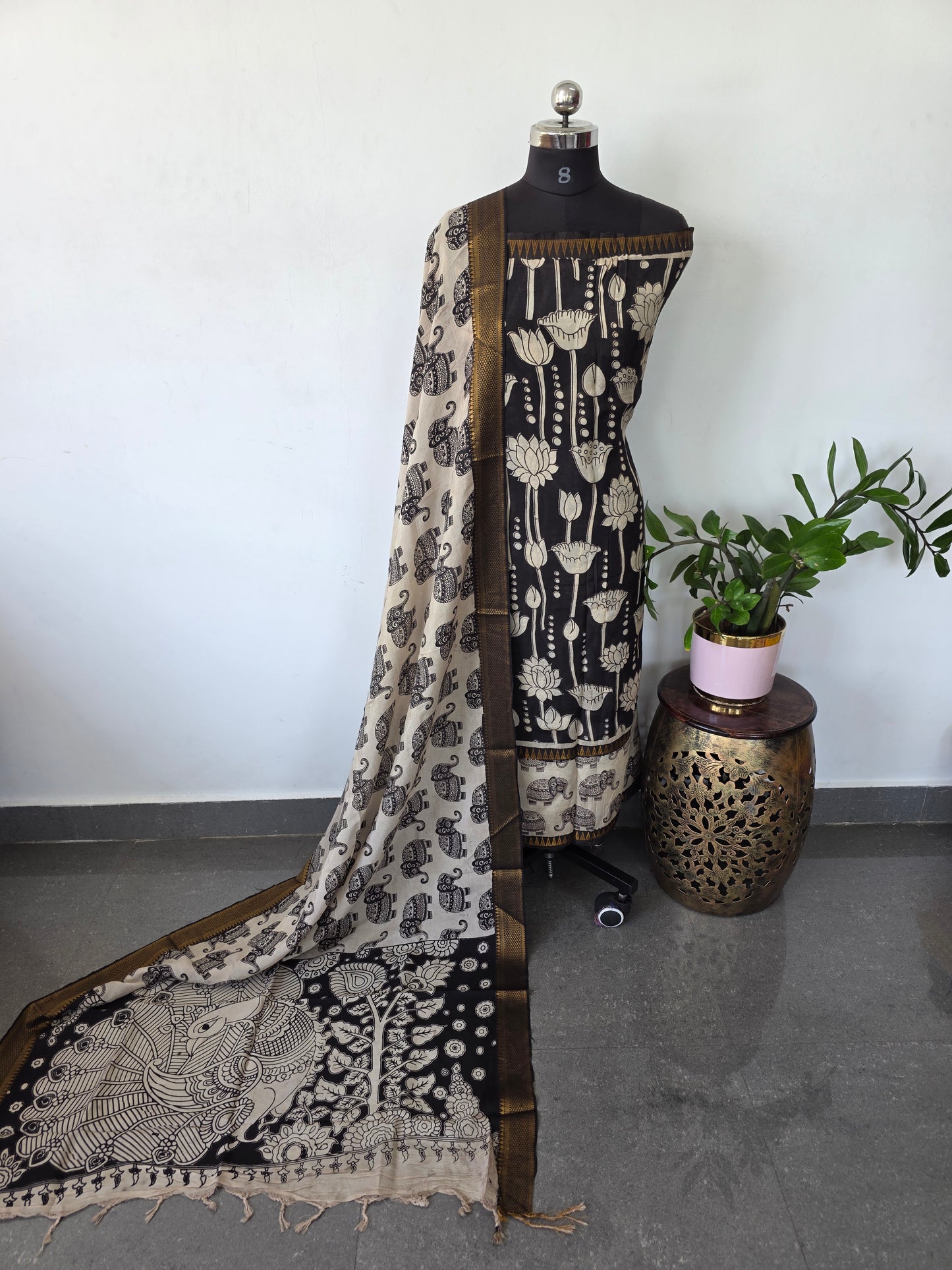 Gap border Mangalagiri kalamkari silk sets (3 mtrs top) - GA25