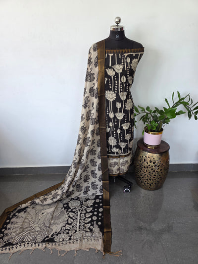 Gap border Mangalagiri kalamkari silk sets (3 mtrs top) - GA25