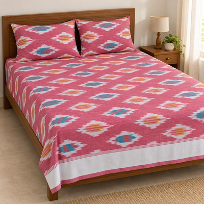 Warp ikkat bed sheets (90*108 2/40s bedsheet with pillow) -WW674