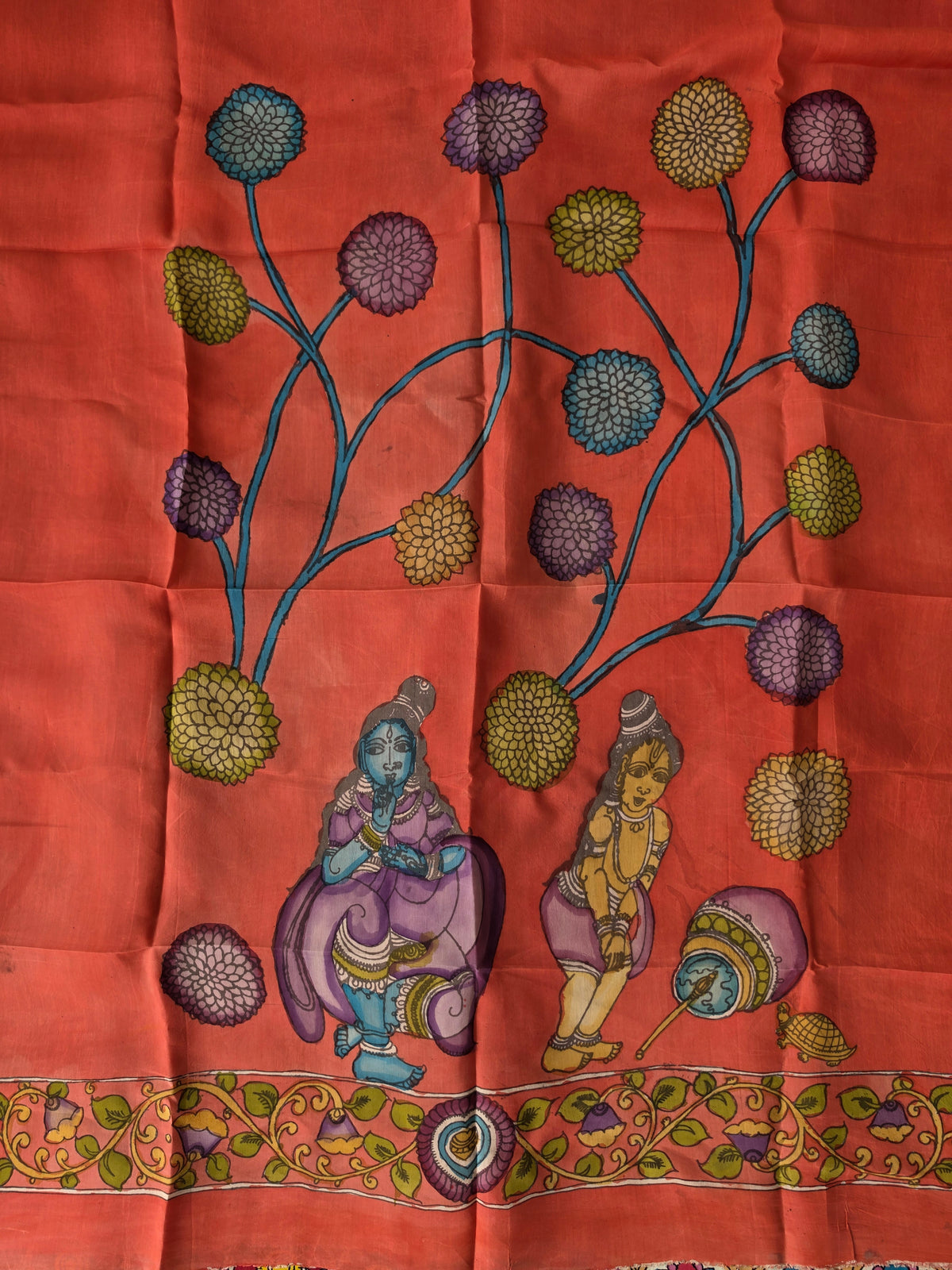 Kalahasthi Handcrafted Penkalamkari bangalore silk set -KH283
