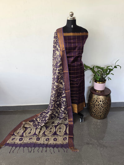 Handloom checked mangalagiri pattu top with chennuri kalamkari duppatta -AK615