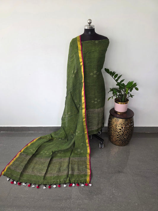 Premium handloom linen jamdhani set with giccha weave- AA113