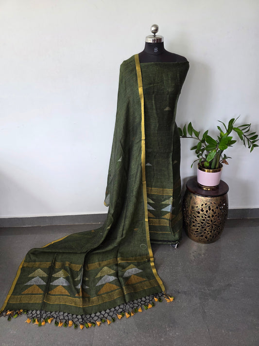 Premium handloom linen jamdhani set - JMM240