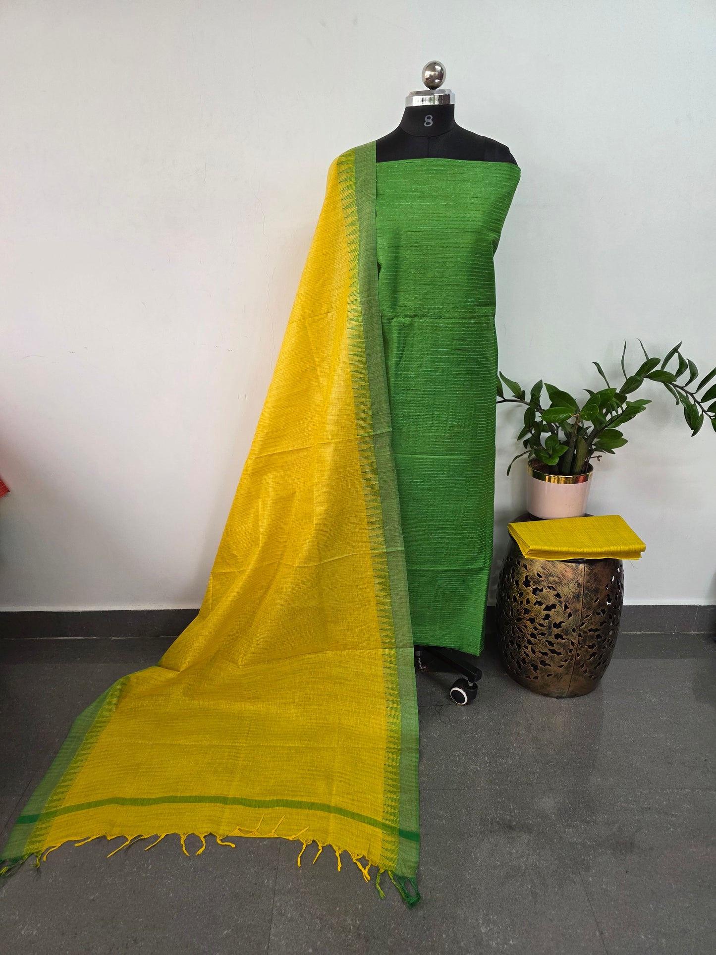 Bhagalpuri khadi cotton with temple border shawl - BA425
