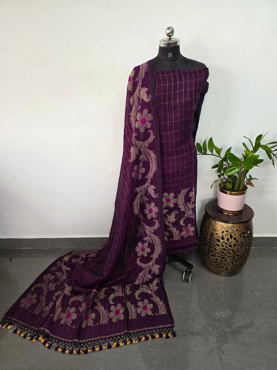 Premium checked handloom linen jamdhani set - JMM397