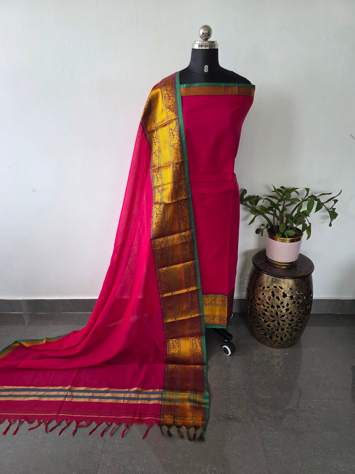 Mercerised narayanapet salwar with peacock border set (4.5 meters)-NA640