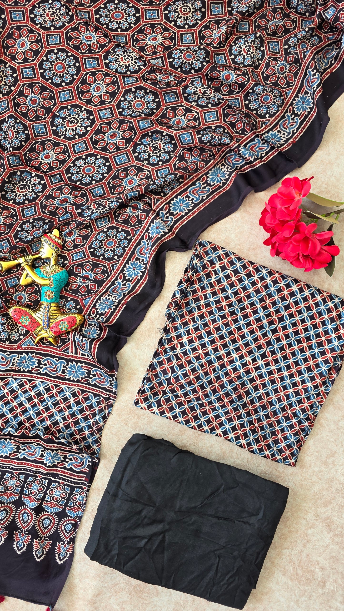 Handcrafted Jaipuri ajrakh modal silk set - RJ25