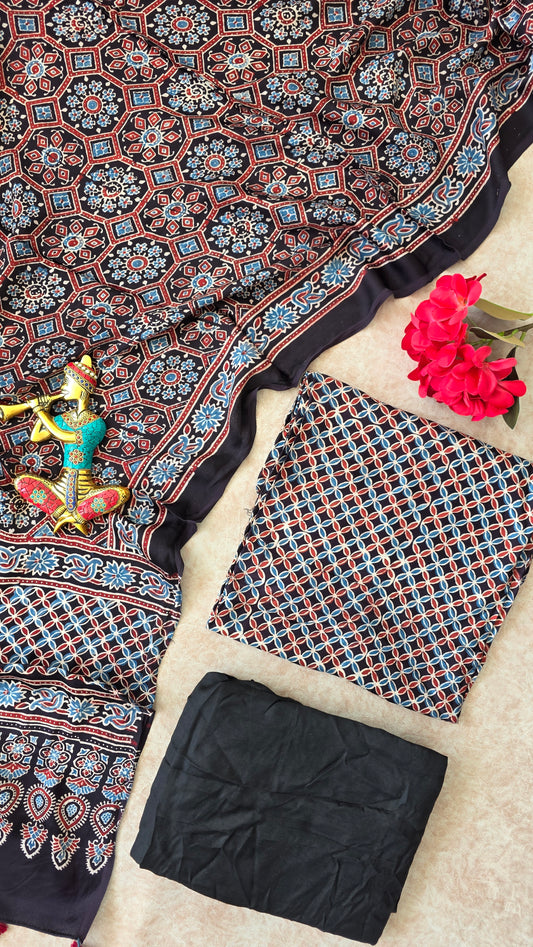 Handcrafted Jaipuri ajrakh modal silk set - RJ25