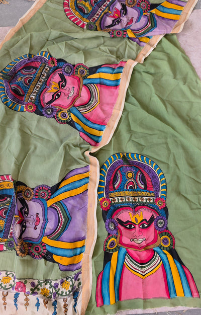 Handcrafted Kalahasthi Penkalamkari bangalore silk set - KH72