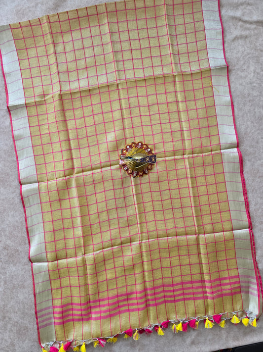 Bhagalpuri checked linen duppatta - BA23