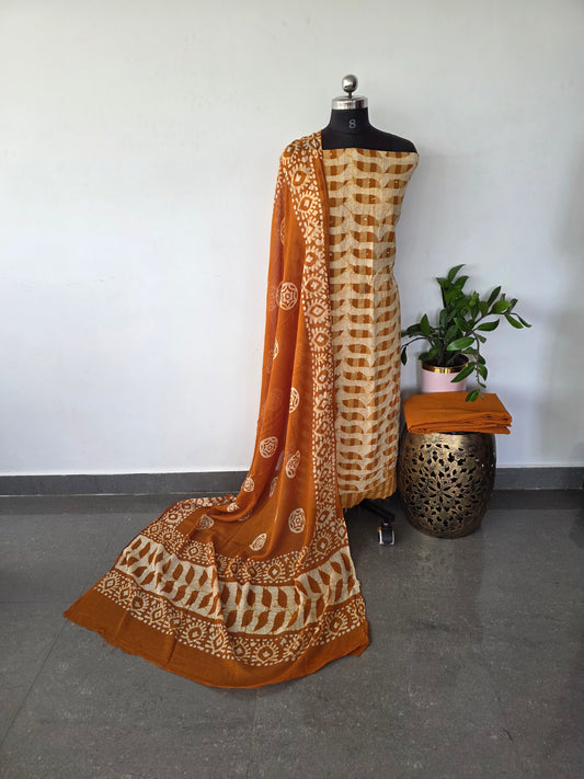 Dull patta kantha batik cotton set with mirror work - BA236
