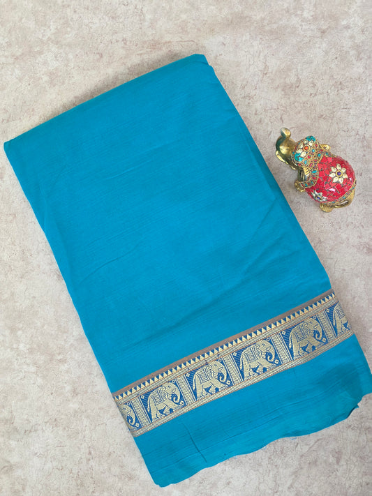 Prewashed South cotton with elephant border running material  (0.5 mtrs ) - HRM25