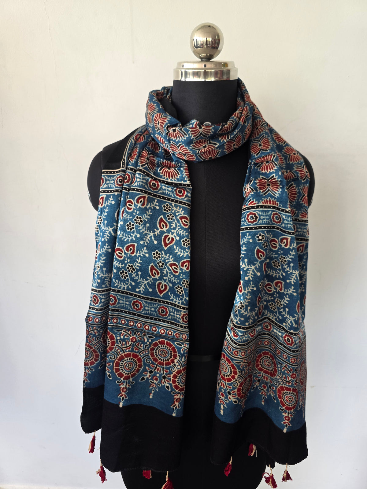 Ajrakh Handblock natural dyed mashru silk stole-MV69