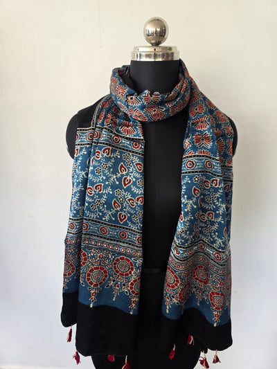Ajrakh Handblock natural dyed mashru silk stole-MV69