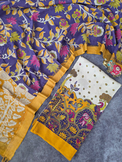 Kalamkari katha- Chennuri pure kalamkari silk set - AK387