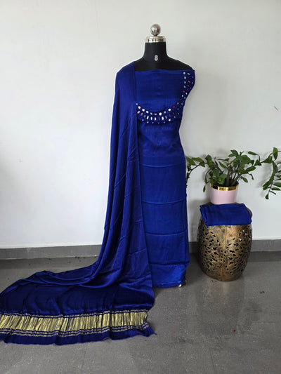 *Preorder 20-25 days*- Kutch mirror work Modal silk set(Blue)-B137