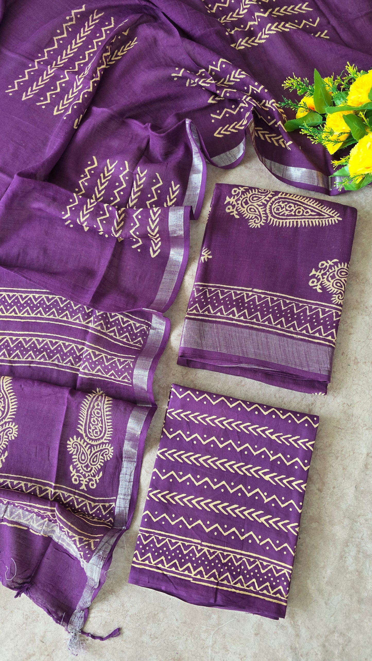 Handblock Jaipuri linen cotton set - JA737