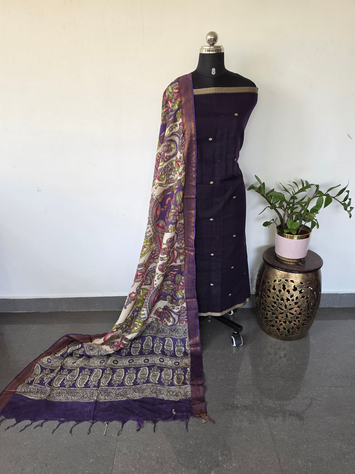 Fusion Narayanapet with handcrafted chennuri silk kalamkari duppatta -NA680